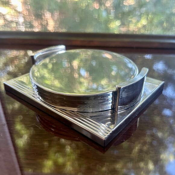 Vintage Silver Plated Coaster Set of 4 with Caddy - Picture 2 of 9